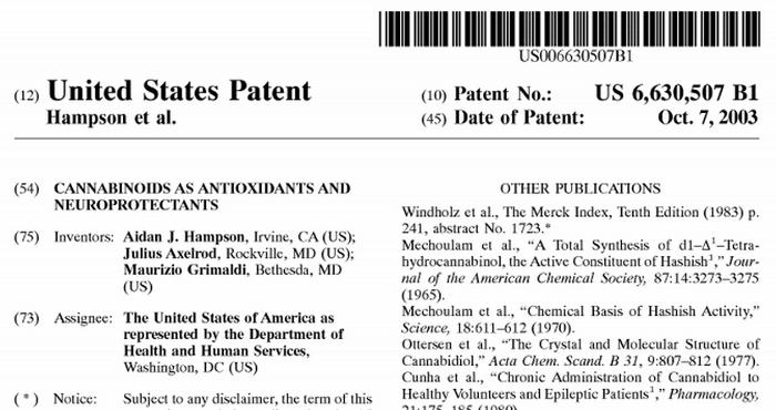United States patent no. 6630507 for medical cannabis